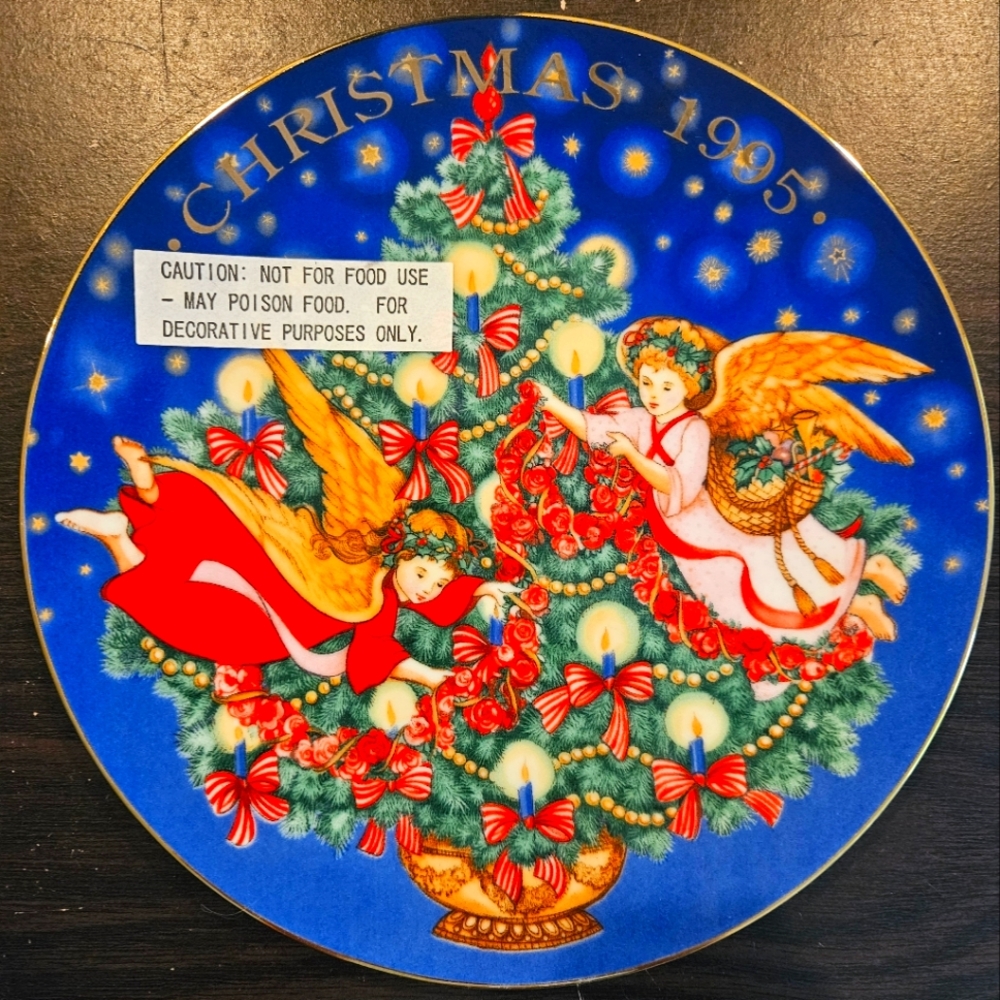 1995 Christmas Collectible Avon Trimming the Tree 22k Gold Trimmed Porcelain